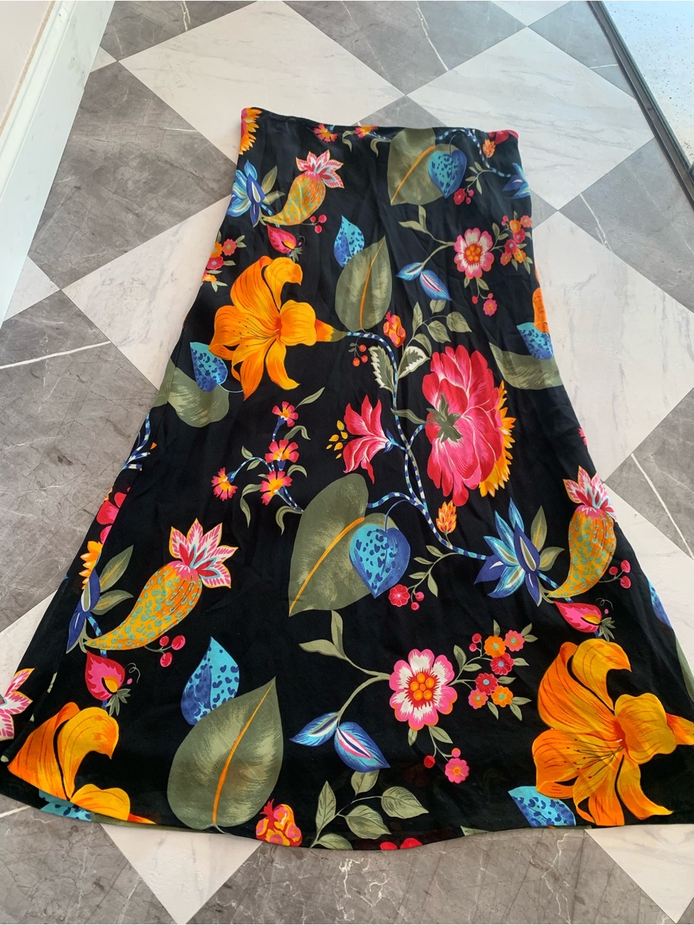 Harold's Black Maxi Skirt with Bright Floral Print